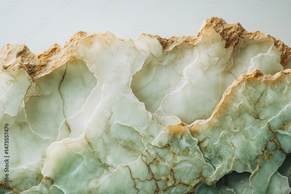 Poster macro shot reveals a translucent, layered stone formation, showcasing its unique patterns and textur