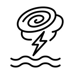 Storm and tornado over ocean. Vector illustration. Editable stroke.