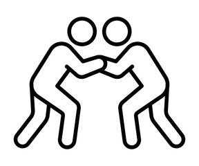 Wrestling icon of two figures grappling. Vector illustration. Editable stroke.