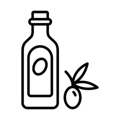 Olive oil bottle icon with fruit. Vector illustration. Editable stroke.