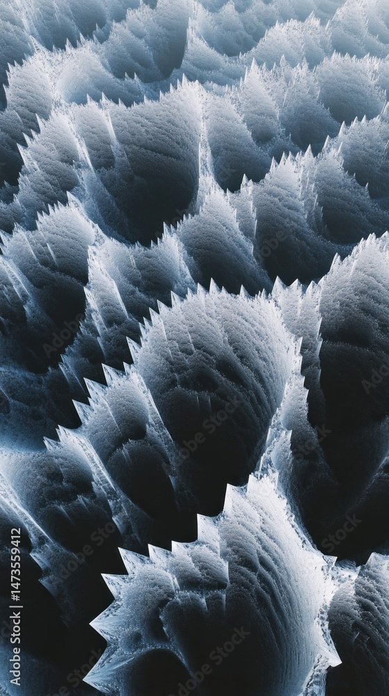 Poster abstract textured pattern of layered, jagged forms.