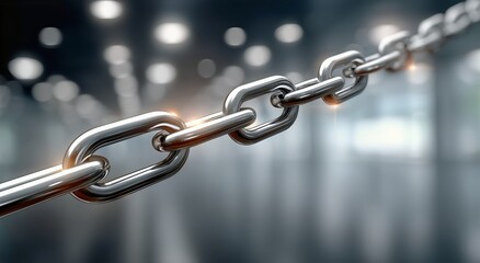 Fototapeta premium Metal Chain Links Shining Under Dim Lighting in a Modern Environment
