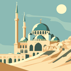 mosque in the desert illustration