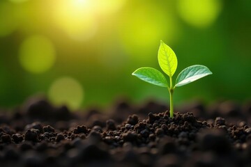 Close-up of young tree sapling being planted in rich soil , branch, woods, roots