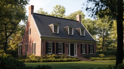 Brick Colonial House in a Lush Green Setting: An Architectural Masterpiece