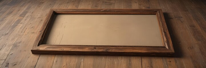 Empty frame on rustic wooden floor, ready for design presentation ,  mock up,  wood