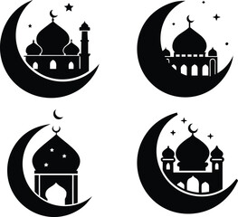 Islamic Mosque Vector Icons. Ramadan and Eid Black Silhouettes Set © Emamuldesigns