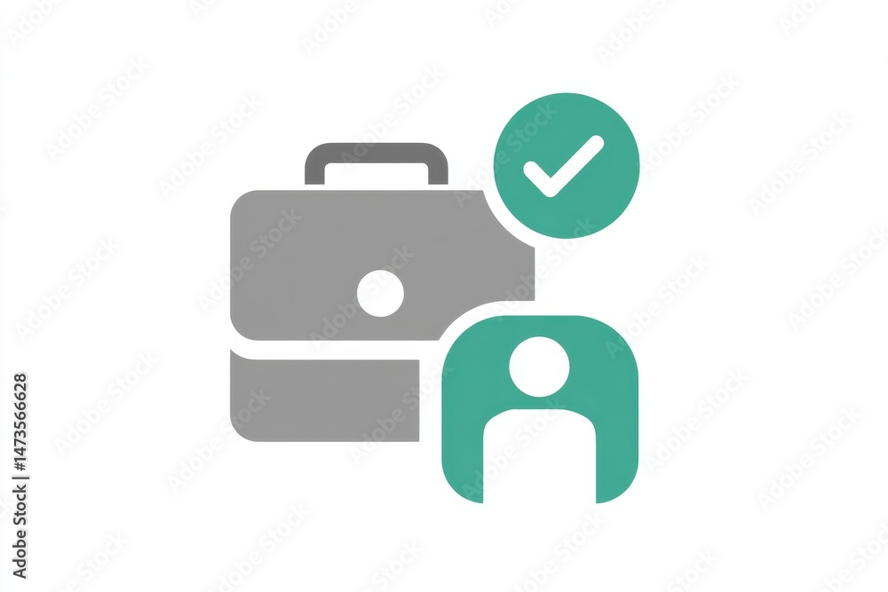 Poster a minimalist design of a briefcase icon beside a person silhouette with a checkmark above