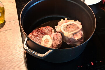 Beef Stew Preparation in Black Pot – Home Cooking Scene with Chuck or Shank Meat