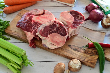 raw beef meat with vegetables