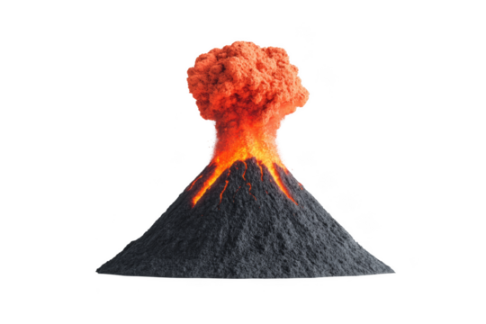 Erupting volcano action scene nature landscape high-temperature lava flow dramatic environment aerial viewpoint natural disasters impact