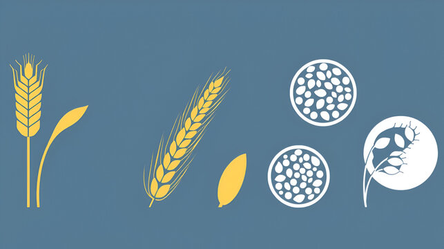 Types of grains, cereals icons - wheat, rye, barley, oats