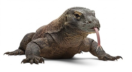 白い背景 鮮やか コモドドラゴン 鋭い眼光 力強く 