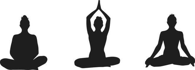 Collection of yoga poses. yoga pose girl silhouette set vector illustration and yoga exercise icon and Yoga Silhouette