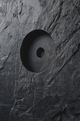 Black Rock Surface with Circular Cutout and Textured Detail