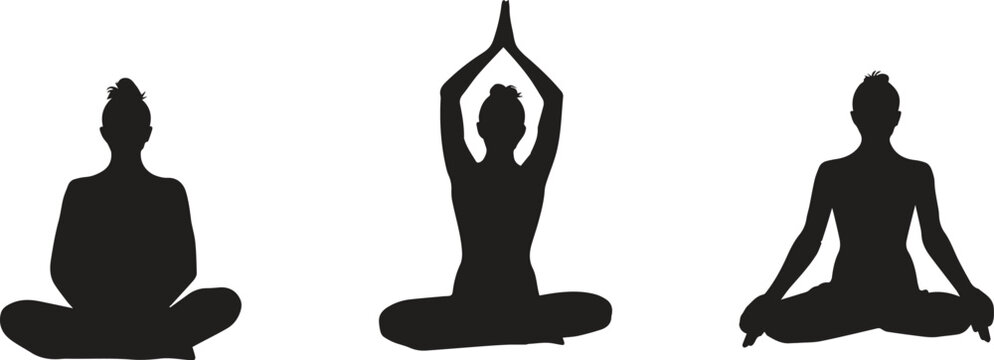 Collection of yoga poses. yoga pose girl silhouette set vector illustration and yoga exercise icon and Yoga Silhouette
