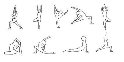 Collection of yoga poses. yoga pose girl silhouette set vector illustration and yoga exercise icon and Yoga Silhouette