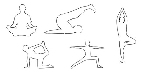 Collection of yoga poses. yoga pose girl silhouette set vector illustration and yoga exercise icon and Yoga Silhouette