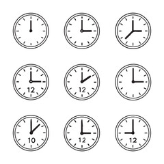 Set of Clock time icons with hands in increments of one hour