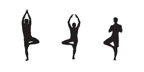 Collection of yoga poses. yoga pose girl silhouette set vector illustration and yoga exercise icon and Yoga Silhouette