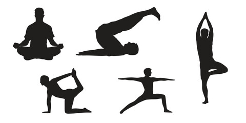 Collection of yoga poses. yoga pose girl silhouette set vector illustration and yoga exercise icon and Yoga Silhouette