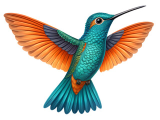 Obraz premium Colorful digital illustration of a vibrant hummingbird with open wings on black background