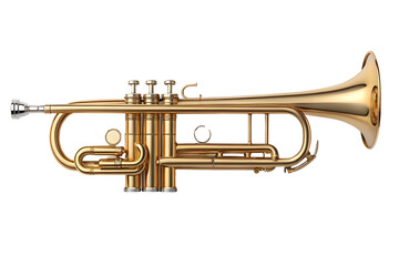 Obraz premium Detailed gold trumpet instrument isolated on a solid black background for music concepts