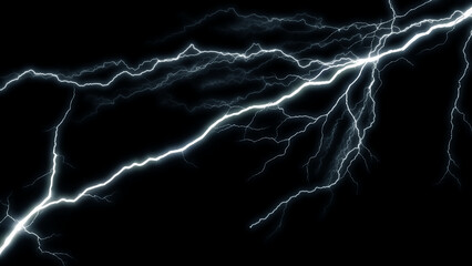 Lightning Effect Overlay, Isolated Electric Thunderstorm Bolt Strikes on Dark Night Sky Background, High-Resolution Flash Energy Discharge Texture