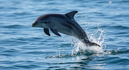 Fototapeta premium 大海原を軽やかに跳躍するイルカ 躍動感あふれる瞬間. AI Generated