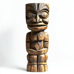Wooden tiki statue showcasing intricate carvings and cultural significance.