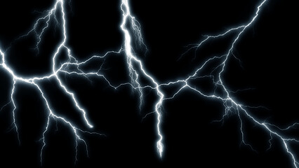 Lightning Effect Overlay, Isolated Electric Thunderstorm Bolt Strikes on Dark Night Sky Background, High-Resolution Flash Energy Discharge Texture