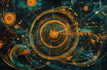 Aesthetic representation of cyclical time in gold linework