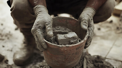 Obraz premium Potter Shaping Clay in a Pot