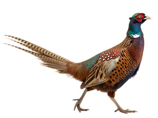 Fototapeta premium Portrait of a Colorful Ring Necked Pheasant Isolated on transparent background cutout, PNG file, Cutout file