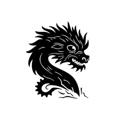 Monochromatic depiction of a stylized serpentine dragon, mystical beast
