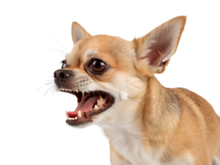 Close-up Portrait of an Aggressive Chihuahua Isolated on transparent background cutout, PNG file, Cutout file