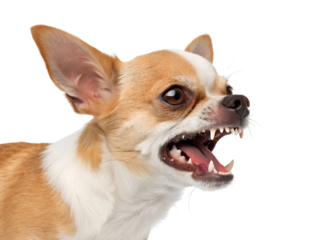 Close-up Portrait of an Aggressive Chihuahua Isolated on transparent background cutout, PNG file, Cutout file
