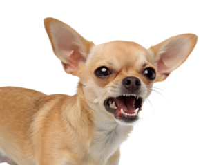 Close-up Portrait of an Aggressive Chihuahua Isolated on transparent background cutout, PNG file, Cutout file