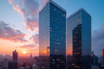 Naklejka premium Cityscape of a big city city buildings big buildings skyscrapers offices.houses.modern.apartments bright saturated colors.generative ai
