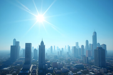 Cityscape of a big city city buildings big buildings skyscrapers offices.houses.modern.apartments bright saturated colors.generative ai