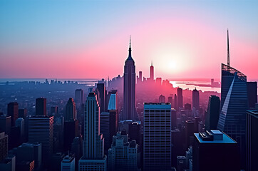 Cityscape of a big city city buildings big buildings skyscrapers offices.houses.modern.apartments bright saturated colors.generative ai