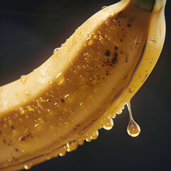 Close-Up of a Wet Banana with Water Droplets