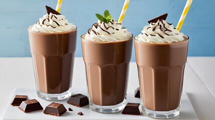 Delicioso batido de chocolate con crema y virutas de chocolate, perfecto para un dulce capricho.