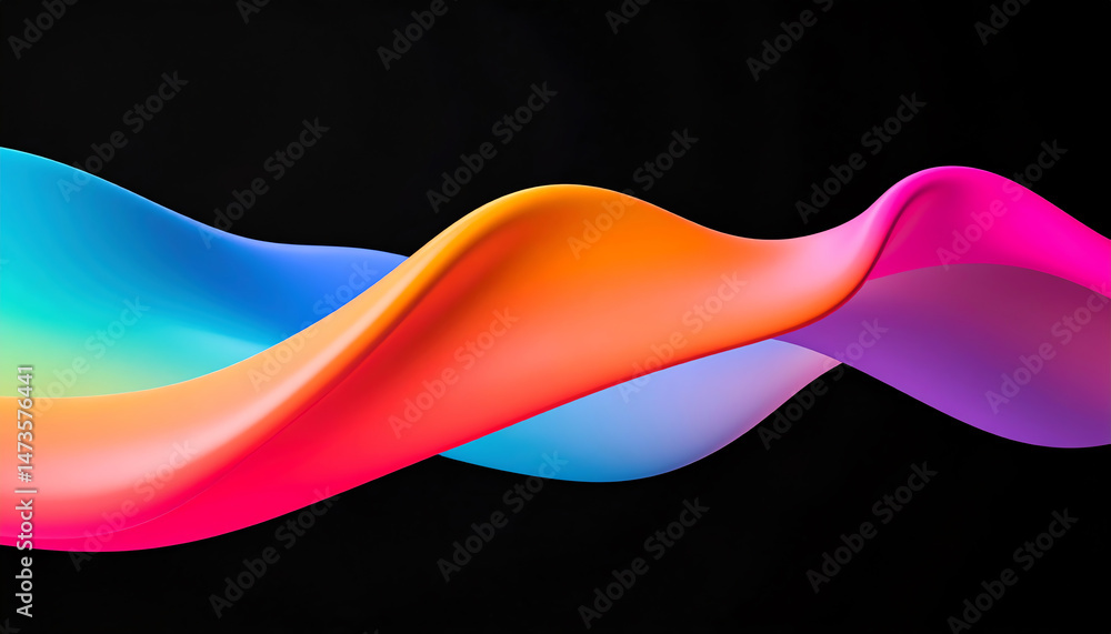 Poster colorful waves of smooth gradients flow elegantly against a dark background, creating a dynamic and 