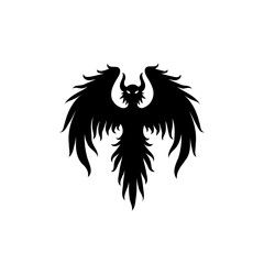Abstract silhouette of demonic creature design with spreading wings isolated