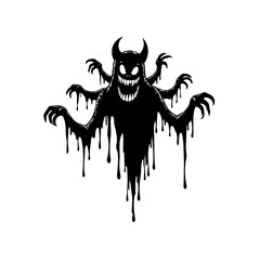 Fototapeta premium Monochrome Spooky Silhouette: A Creepy Creature with Dripping Form in Black and White