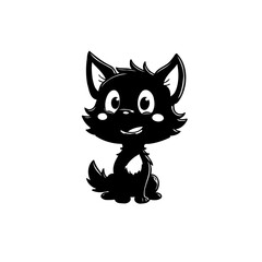 Charming monochrome illustration of a whimsical black cartoon creature character