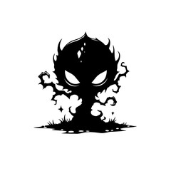 Enigmatic Silhouette: A stylized dark entity with glowing eyes and shadowy tendrils