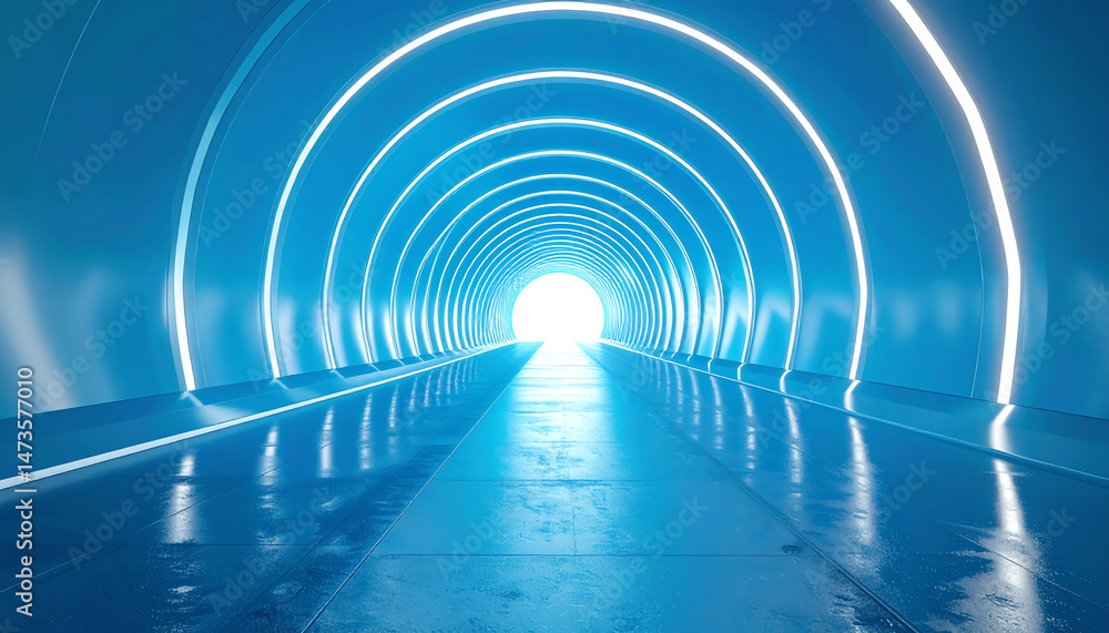 Aufkleber a futuristic tunnel illuminated with blue lights leads to a bright exit, creating a sense of depth a