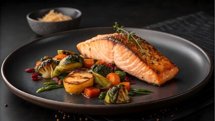 grilled salmon steak with vegetables